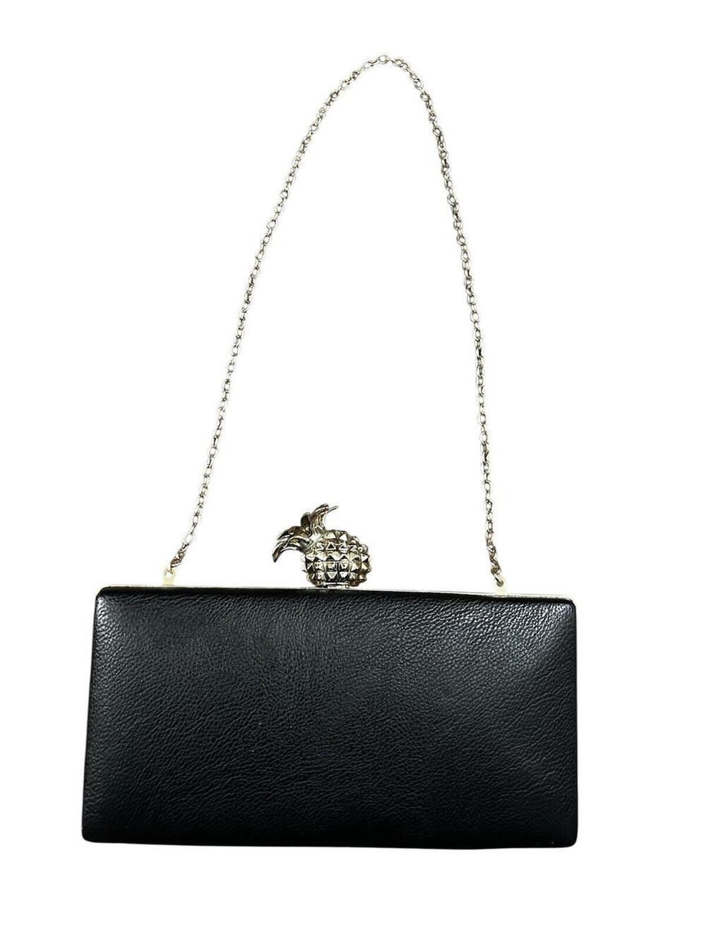 INC International Concepts Hard Case Black Evening Bag with Pineapple Leathe